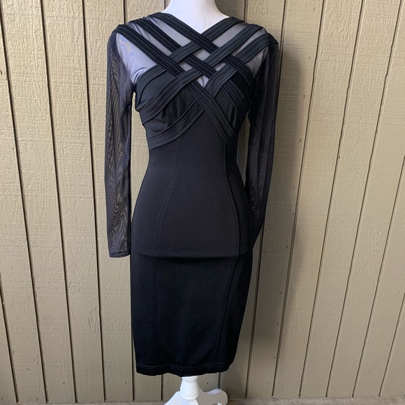 Cache Dresses & Skirts - Cache Black Long Sleeve Stretch Body Con Dress S